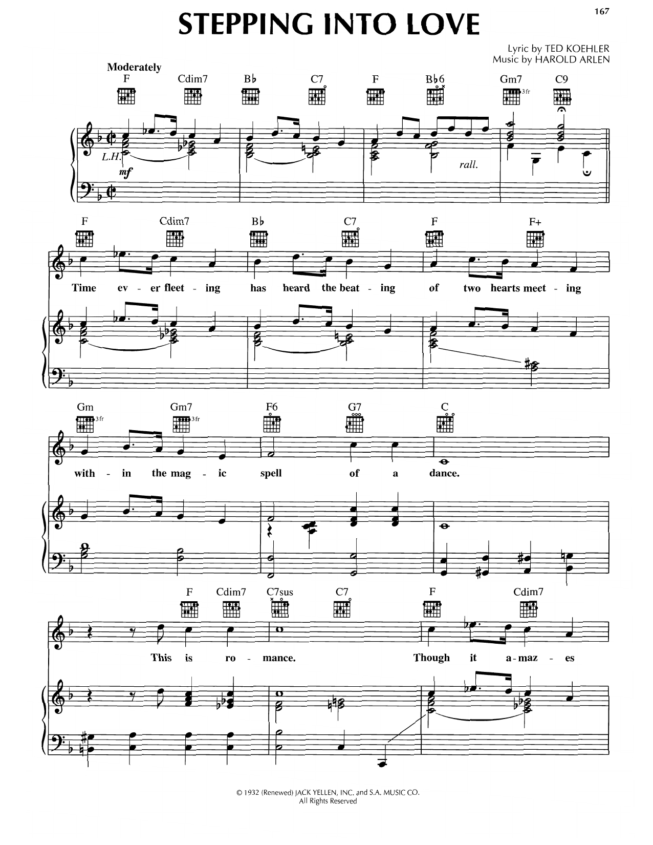 Harold Arlen Stepping Into Love Sheet Music Notes & Chords for Piano, Vocal & Guitar Chords (Right-Hand Melody) - Download or Print PDF