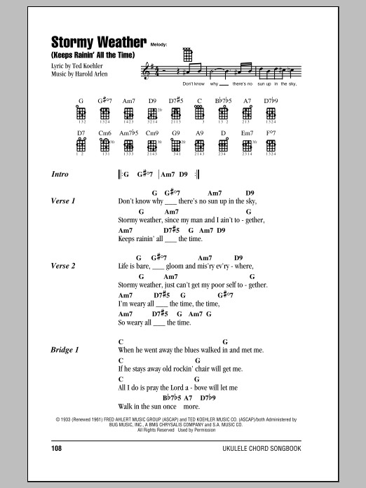 Harold Arlen Stormy Weather (Keeps Rainin' All The Time) Sheet Music Notes & Chords for Piano Solo - Download or Print PDF