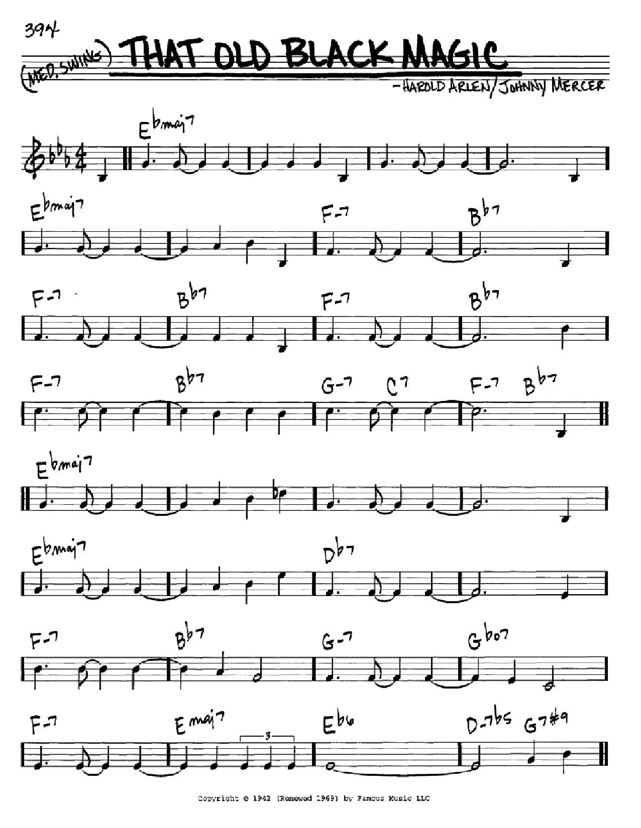 Harold Arlen That Old Black Magic Sheet Music Notes & Chords for Real Book - Melody, Lyrics & Chords - C Instruments - Download or Print PDF