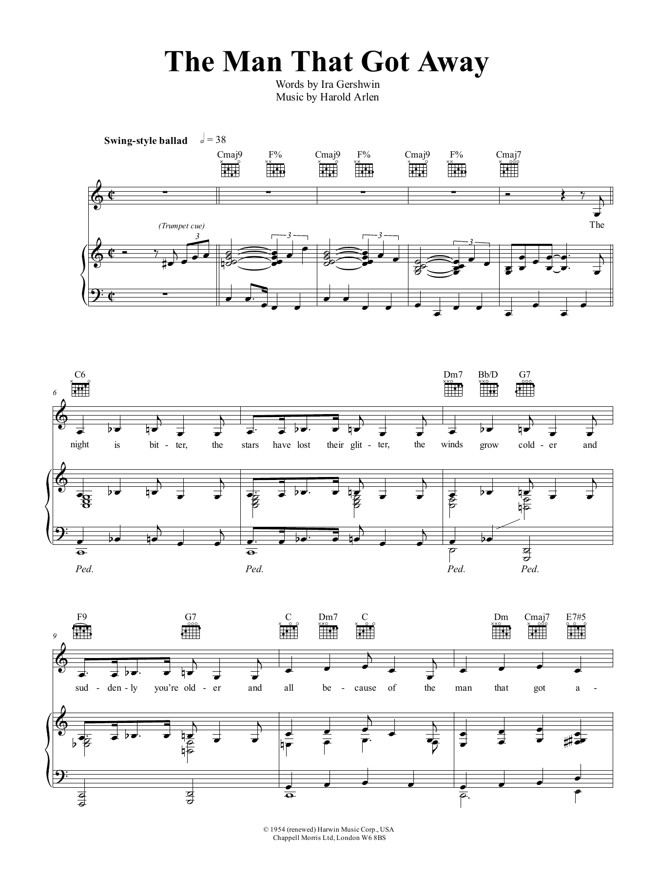 Harold Arlen The Man That Got Away Sheet Music Notes & Chords for Piano - Download or Print PDF