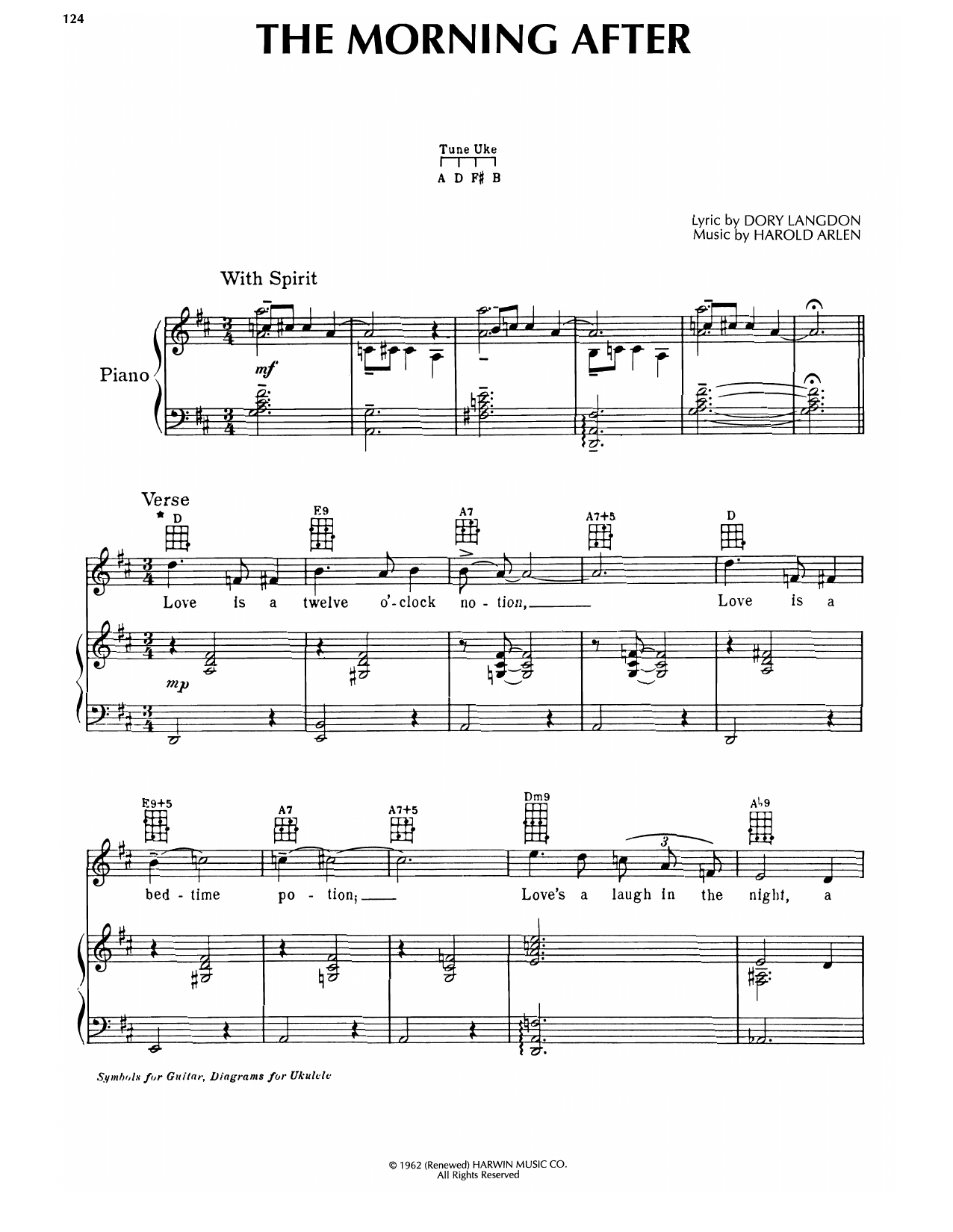 Harold Arlen The Morning After Sheet Music Notes & Chords for Piano, Vocal & Guitar Chords (Right-Hand Melody) - Download or Print PDF