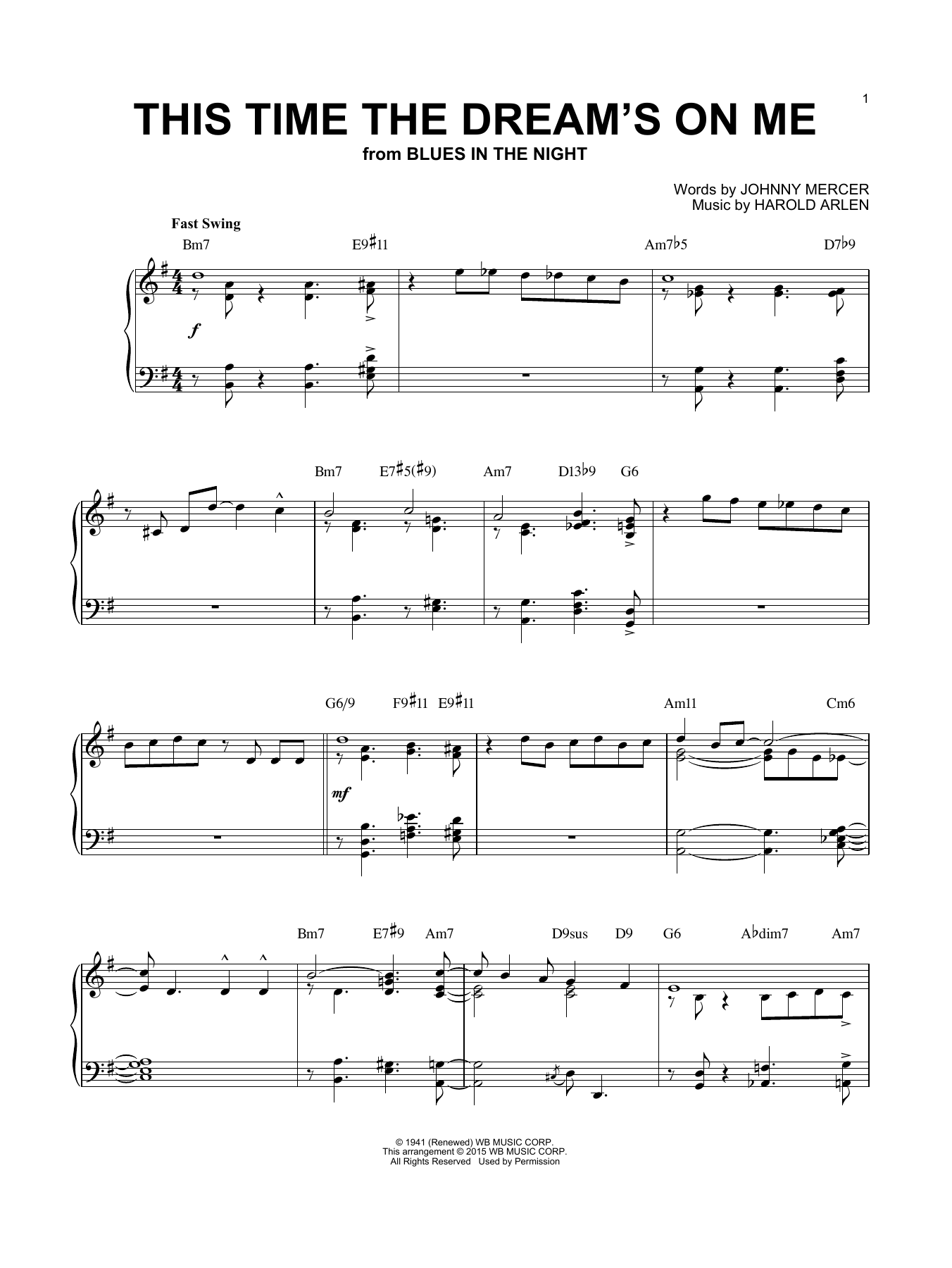 Harold Arlen This Time The Dream's On Me [Jazz version] (arr. Brent Edstrom) Sheet Music Notes & Chords for Piano - Download or Print PDF