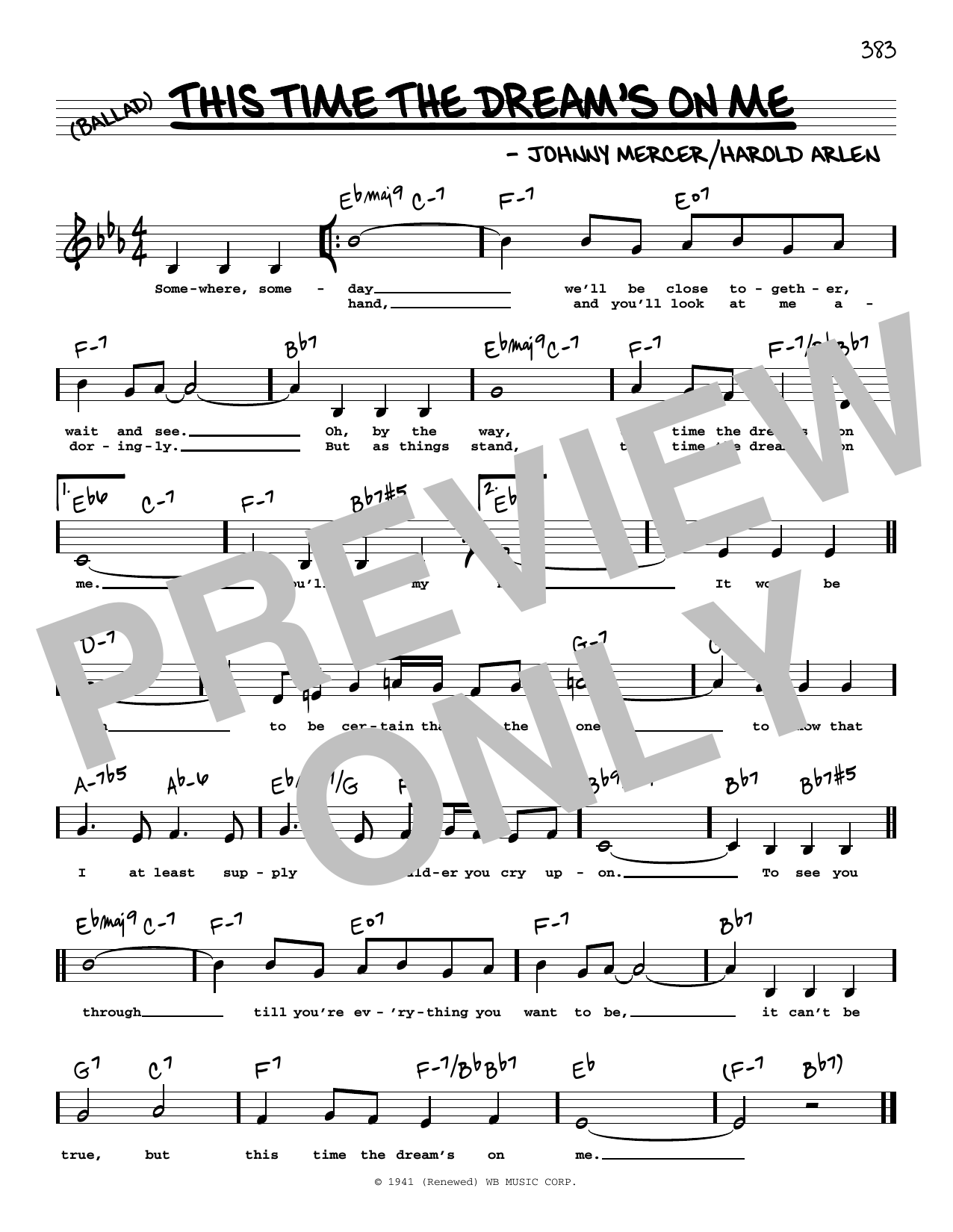 Harold Arlen This Time The Dream's On Me (Low Voice) Sheet Music Notes & Chords for Real Book – Melody, Lyrics & Chords - Download or Print PDF