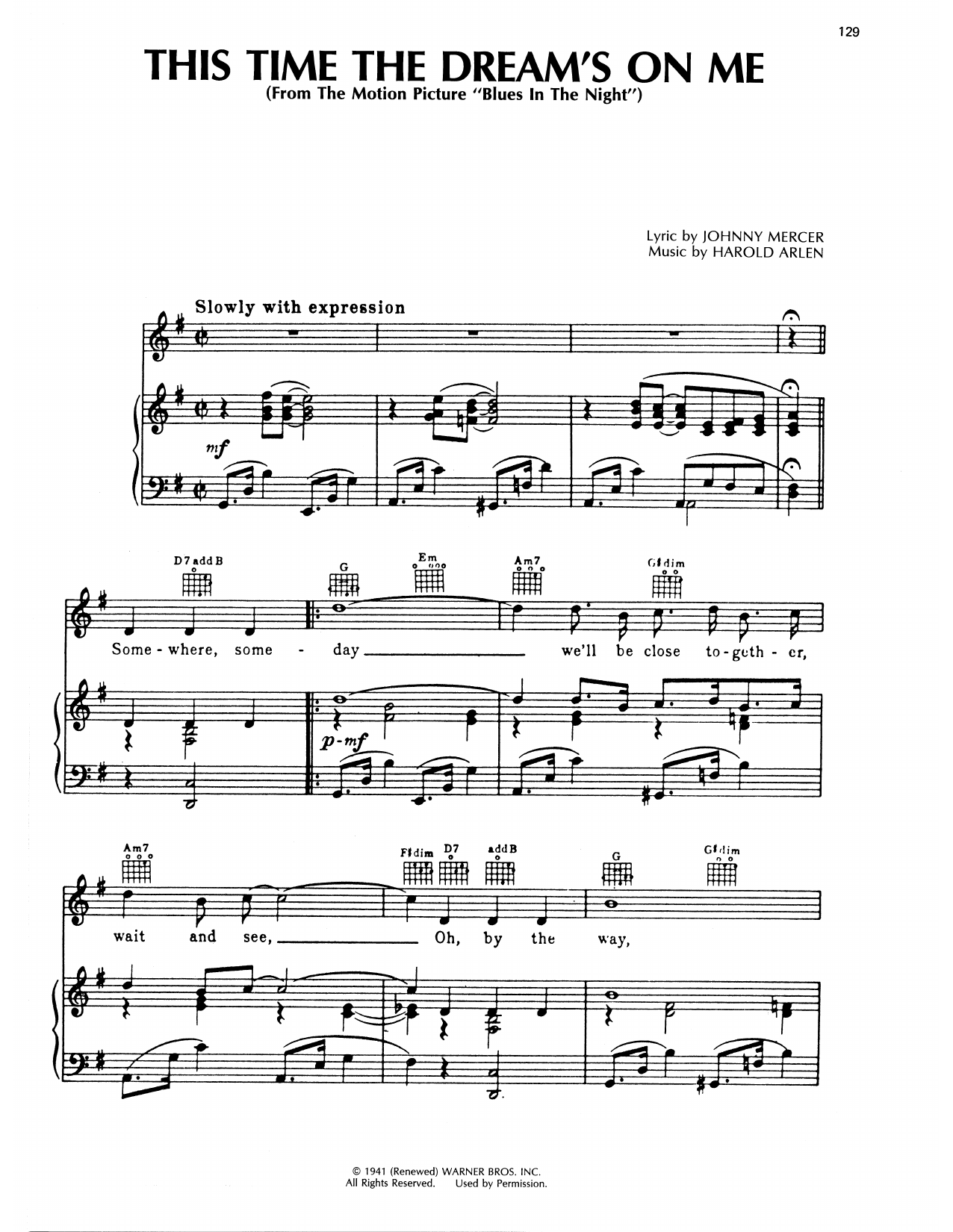 Harold Arlen This Time The Dream's On Me Sheet Music Notes & Chords for Piano, Vocal & Guitar Chords (Right-Hand Melody) - Download or Print PDF Harold Arlen This Time The Dream's On Me Sheet Music Notes & Chords for Piano, Vocal & Guitar Chords (Right-Hand Melody) - Download or Print PDF