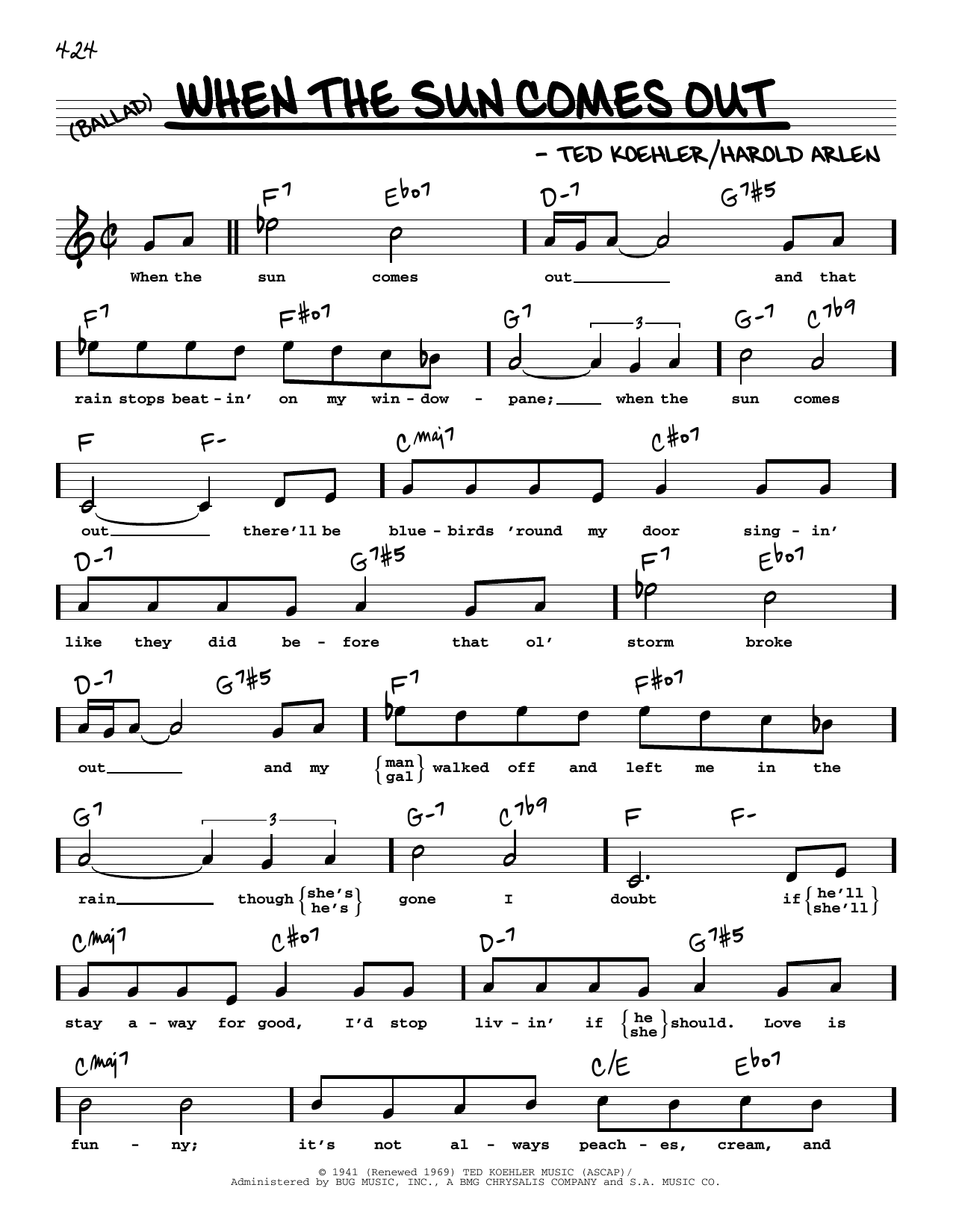 Harold Arlen When The Sun Comes Out (High Voice) Sheet Music Notes & Chords for Real Book – Melody, Lyrics & Chords - Download or Print PDF