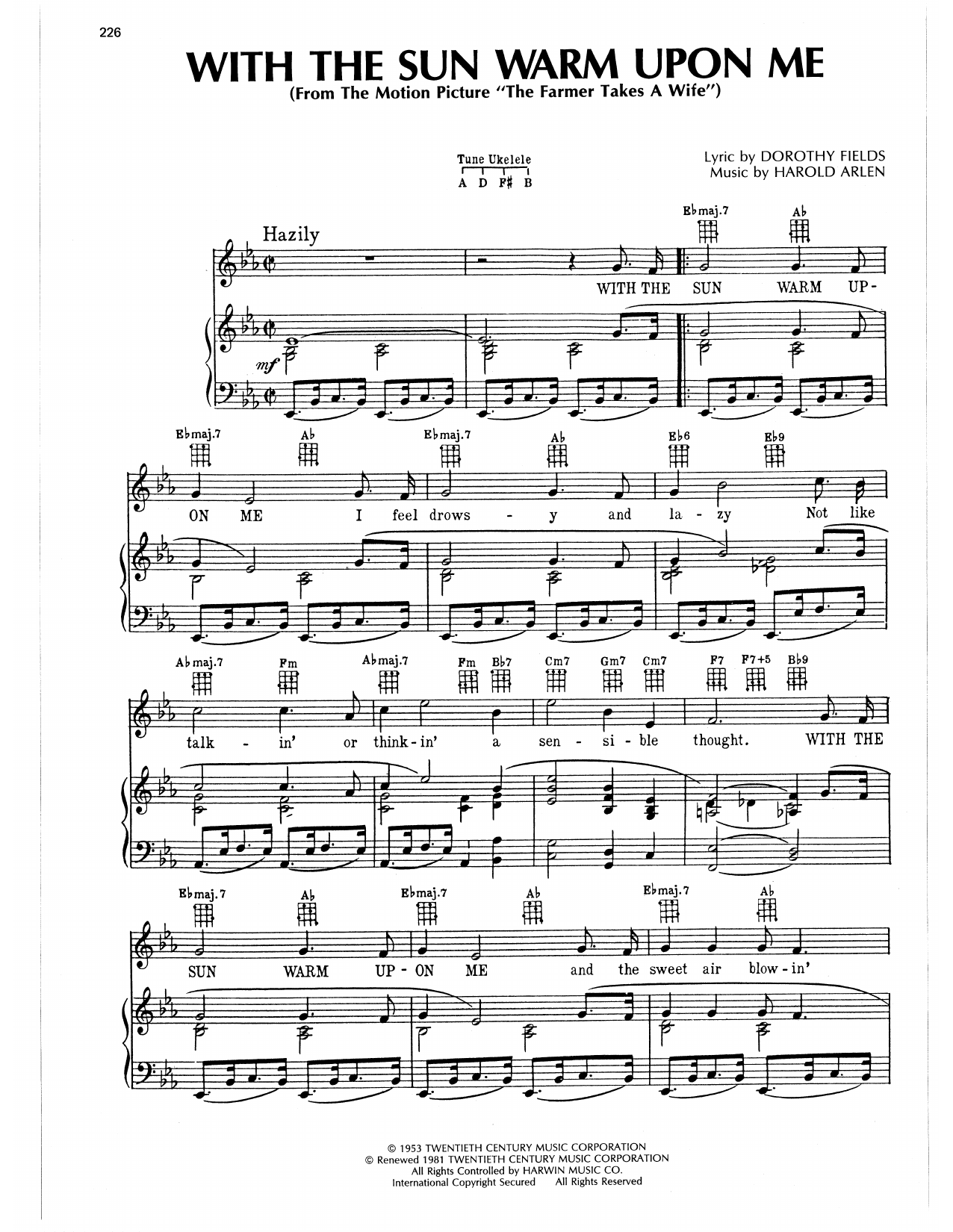Harold Arlen With The Sun Warm Upon Me Sheet Music Notes & Chords for Piano, Vocal & Guitar Chords (Right-Hand Melody) - Download or Print PDF Harold Arlen With The Sun Warm Upon Me Sheet Music Notes & Chords for Piano, Vocal & Guitar Chords (Right-Hand Melody) - Download or Print PDF