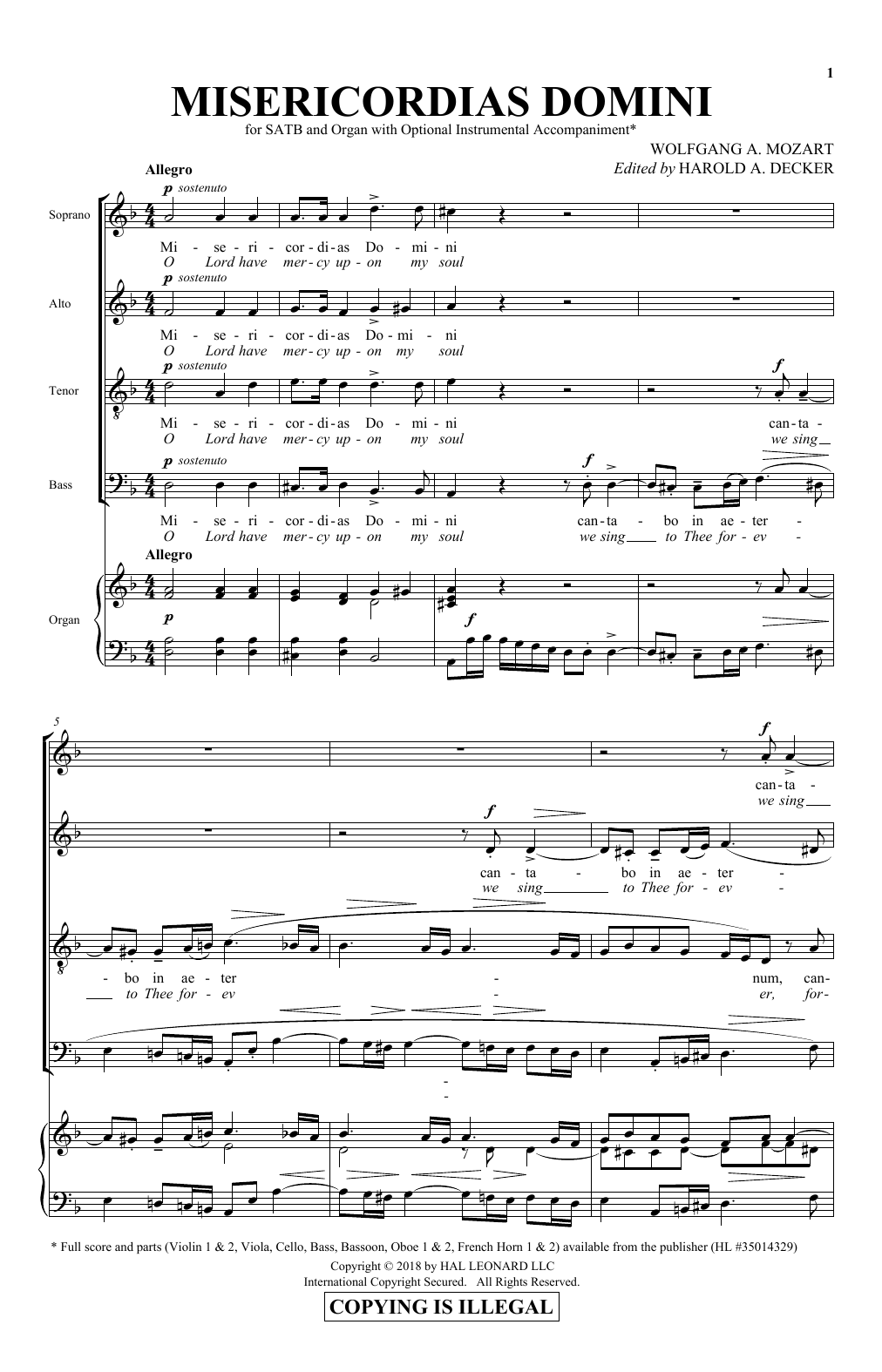 Harold Decker Misericordias Domini Sheet Music Notes & Chords for SATB - Download or Print PDF