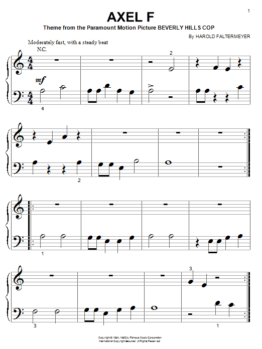 Harold Faltermeyer Axel F (from Beverley Hills Cop) (the Crazy Frog) Sheet Music Notes & Chords for Piano - Download or Print PDF