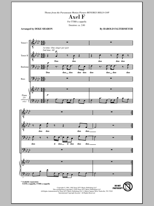 Deke Sharon Axel F Sheet Music Notes & Chords for TTBB - Download or Print PDF