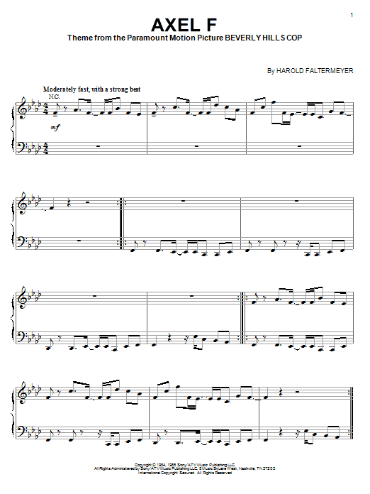 Harold Faltermeyer Axel F Sheet Music Notes & Chords for Piano - Download or Print PDF