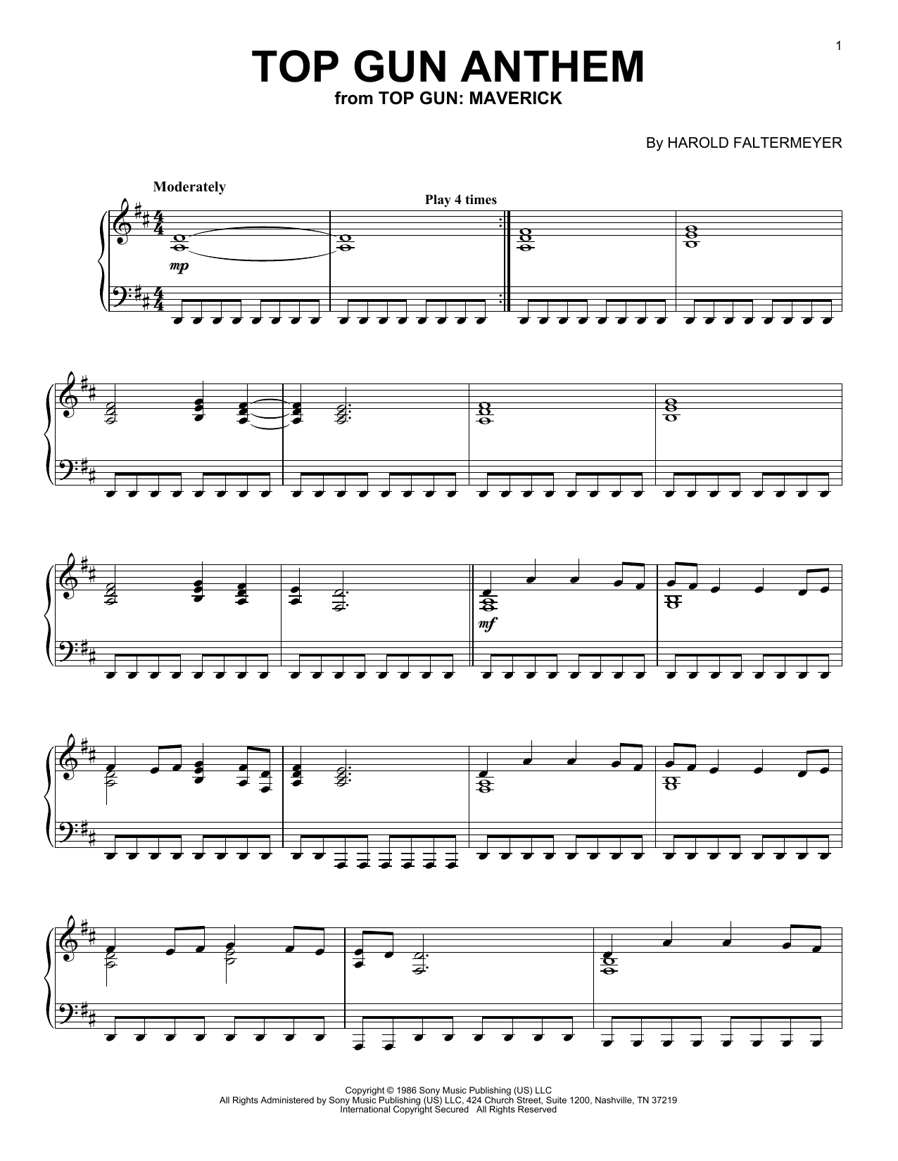 Harold Faltermeyer Top Gun Anthem (from Top Gun: Maverick) Sheet Music Notes & Chords for Piano Solo - Download or Print PDF