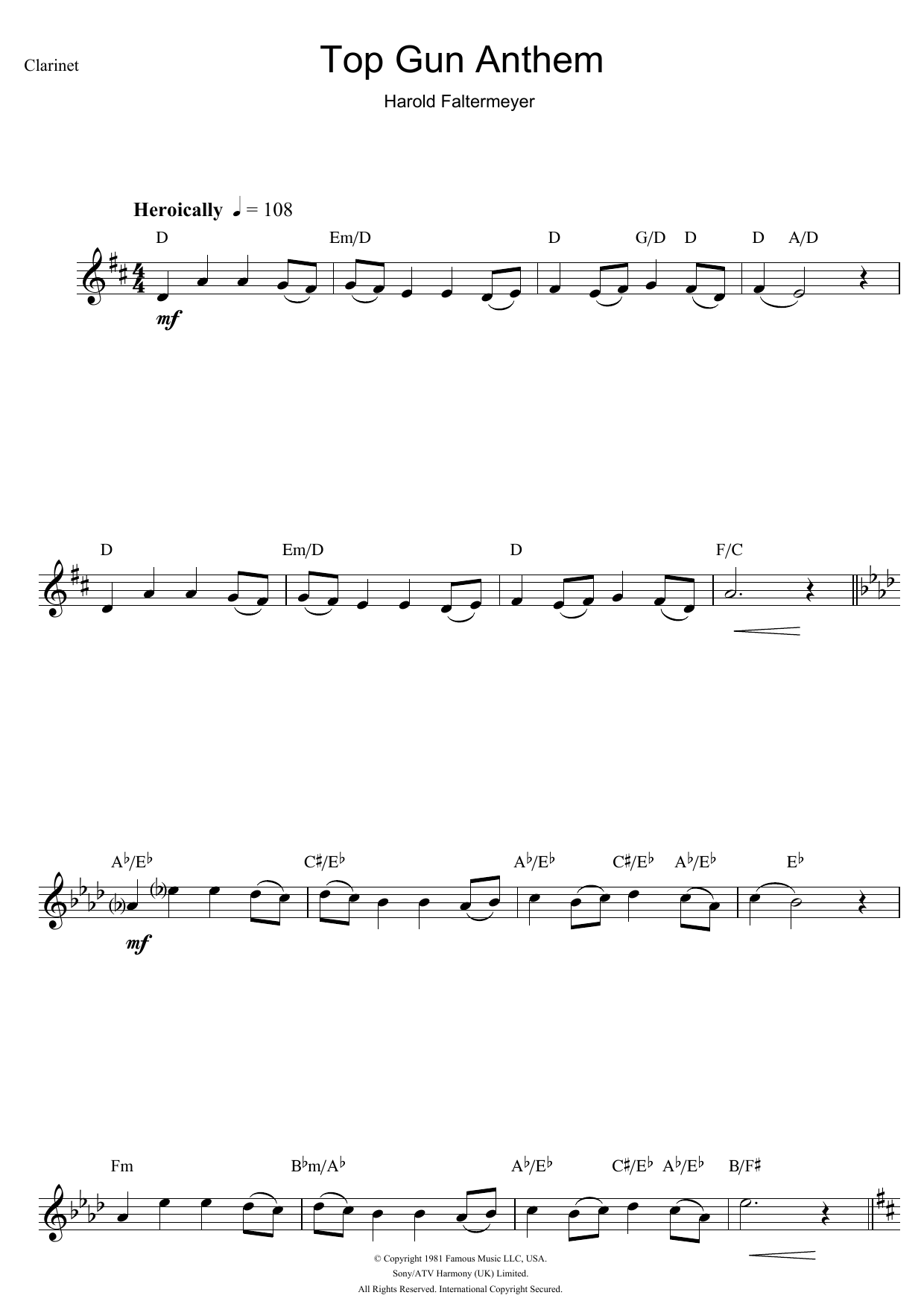 Harold Faltermeyer Top Gun (Anthem) Sheet Music Notes & Chords for Alto Saxophone - Download or Print PDF