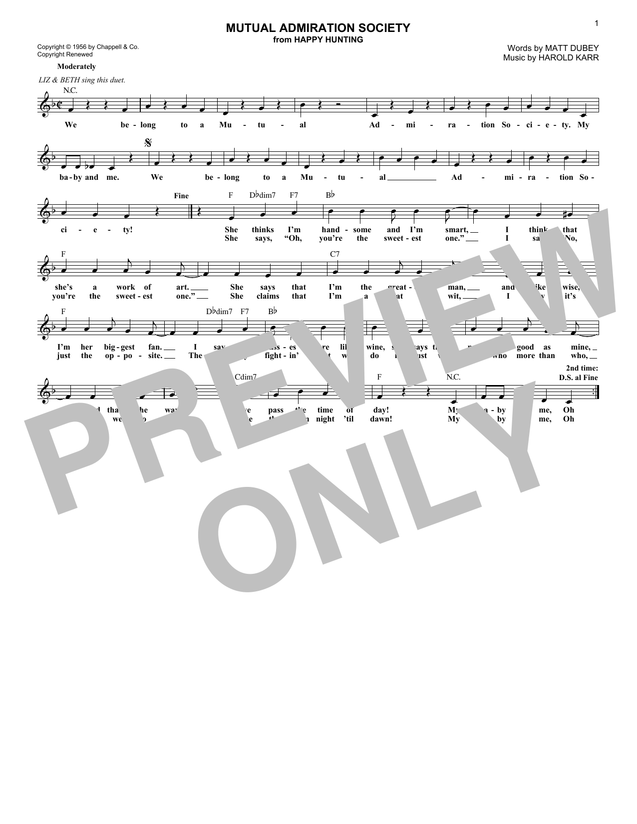 Harold Karr Mutual Admiration Society (from Happy Hunting) Sheet Music Notes & Chords for Lead Sheet / Fake Book - Download or Print PDF