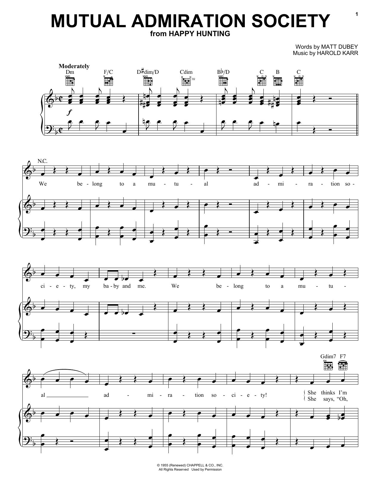 Harold Karr Mutual Admiration Society Sheet Music Notes & Chords for Piano, Vocal & Guitar Chords (Right-Hand Melody) - Download or Print PDF
