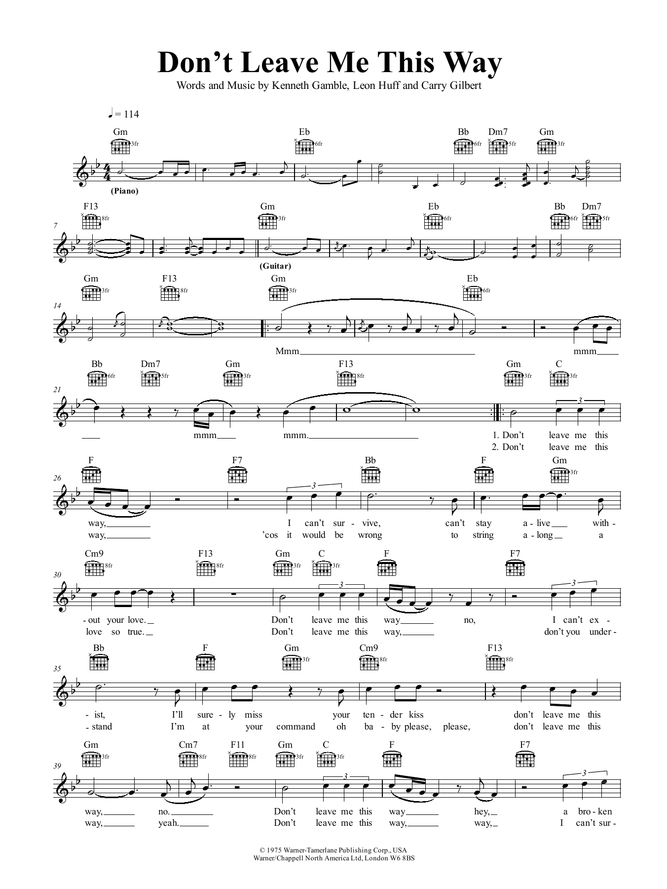 Harold Melvin & The Blue Notes Don't Leave Me This Way Sheet Music Notes & Chords for Lead Sheet / Fake Book - Download or Print PDF