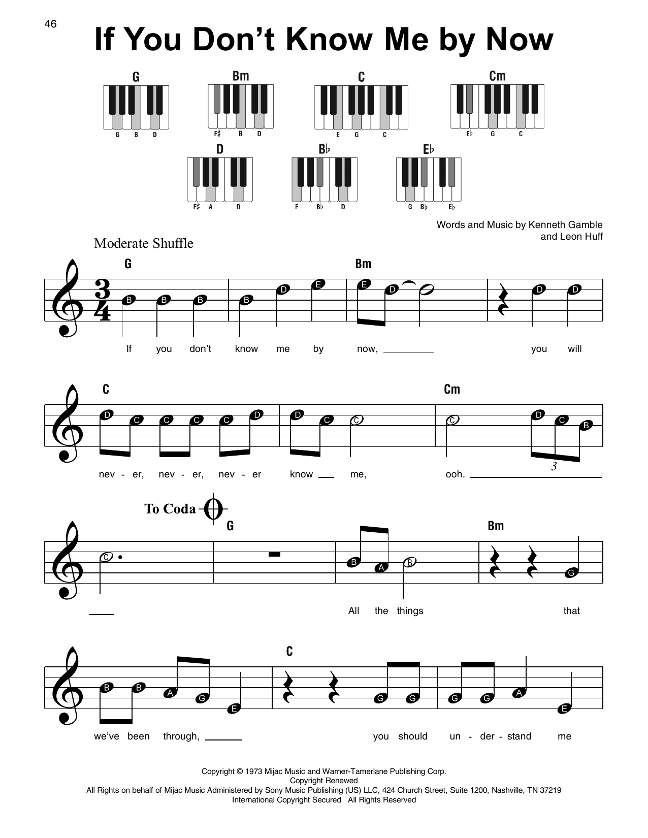 Harold Melvin & the Blue Notes If You Don't Know Me By Now Sheet Music Notes & Chords for Super Easy Piano - Download or Print PDF