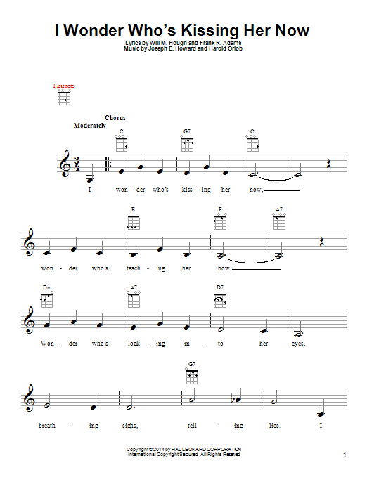 Harold Orlob I Wonder Who's Kissing Her Now Sheet Music Notes & Chords for Melody Line, Lyrics & Chords - Download or Print PDF