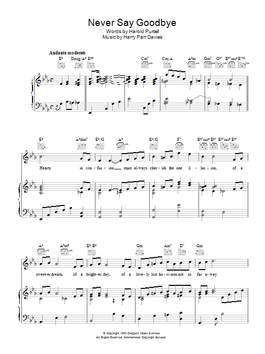 Harold Purcell Never Say Goodbye Sheet Music Notes & Chords for Piano, Vocal & Guitar (Right-Hand Melody) - Download or Print PDF