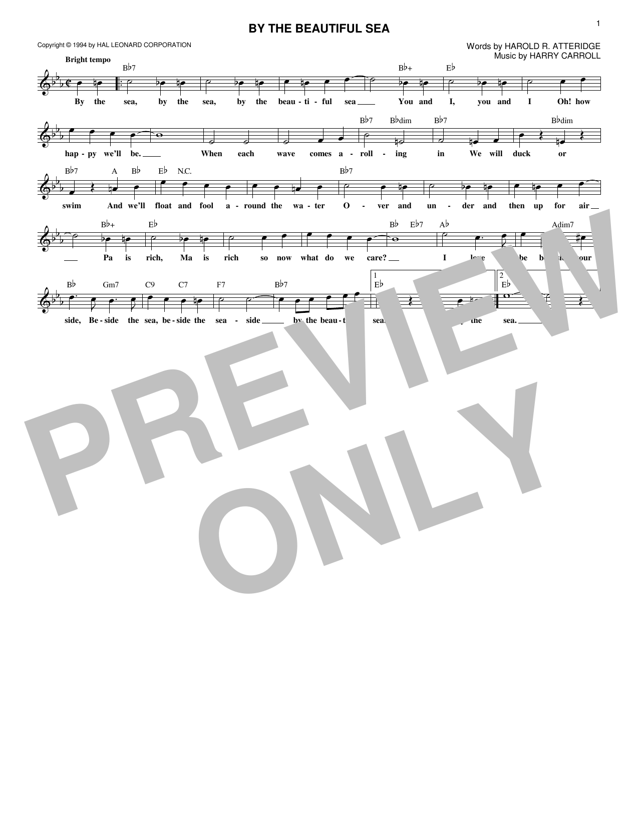 Harold R. Atteridge By The Beautiful Sea Sheet Music Notes & Chords for Piano, Vocal & Guitar Chords (Right-Hand Melody) - Download or Print PDF