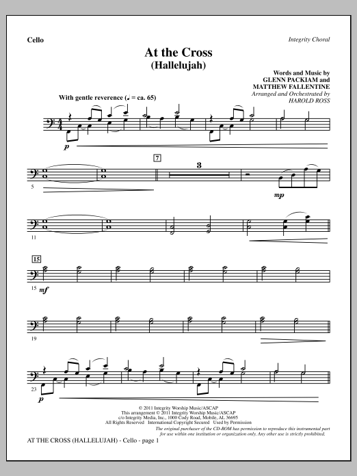 Harold Ross At The Cross (Hallelujah) - Cello Sheet Music Notes & Chords for Choir Instrumental Pak - Download or Print PDF