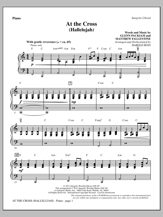 Harold Ross At The Cross (Hallelujah) - Piano Sheet Music Notes & Chords for Choir Instrumental Pak - Download or Print PDF