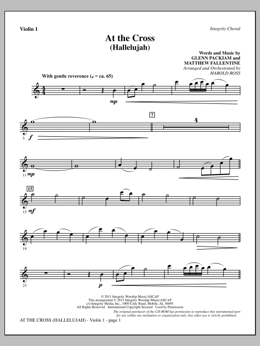 Harold Ross At The Cross (Hallelujah) - Violin 1 Sheet Music Notes & Chords for Choir Instrumental Pak - Download or Print PDF
