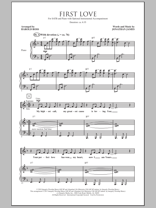 Harold Ross First Love Sheet Music Notes & Chords for SATB - Download or Print PDF