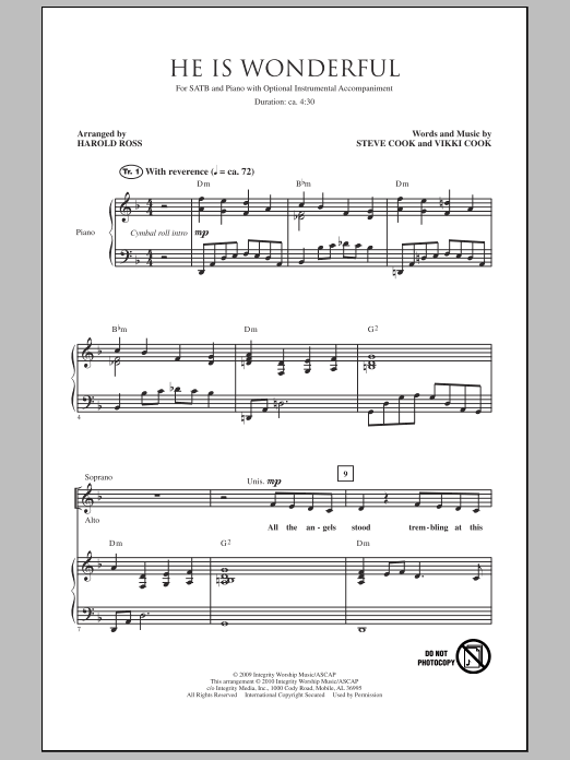 Harold Ross He Is Wonderful Sheet Music Notes & Chords for SATB - Download or Print PDF