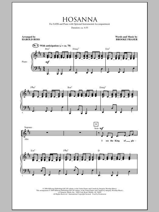 Harold Ross Hosanna Sheet Music Notes & Chords for SATB - Download or Print PDF