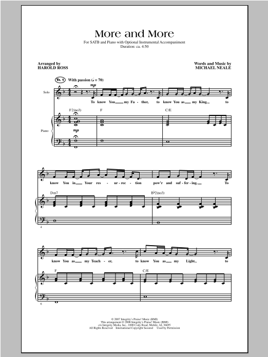 Harold Ross More And More Sheet Music Notes & Chords for SATB - Download or Print PDF