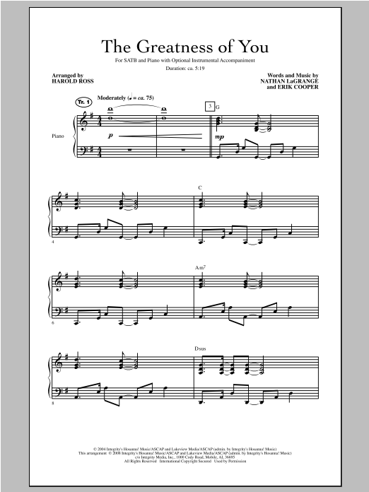 Harold Ross The Greatness Of You Sheet Music Notes & Chords for SATB - Download or Print PDF