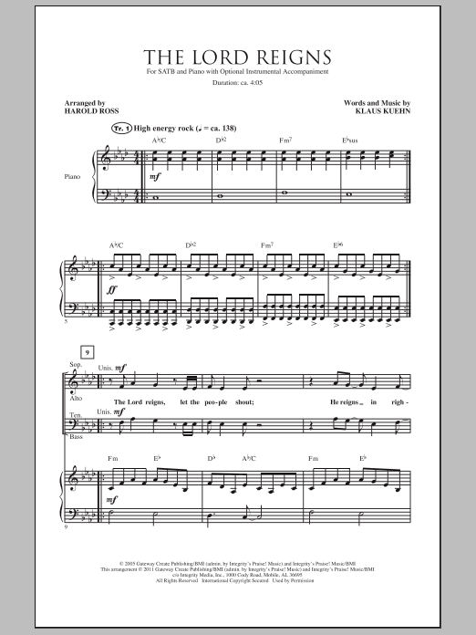 Harold Ross The Lord Reigns Sheet Music Notes & Chords for SATB - Download or Print PDF