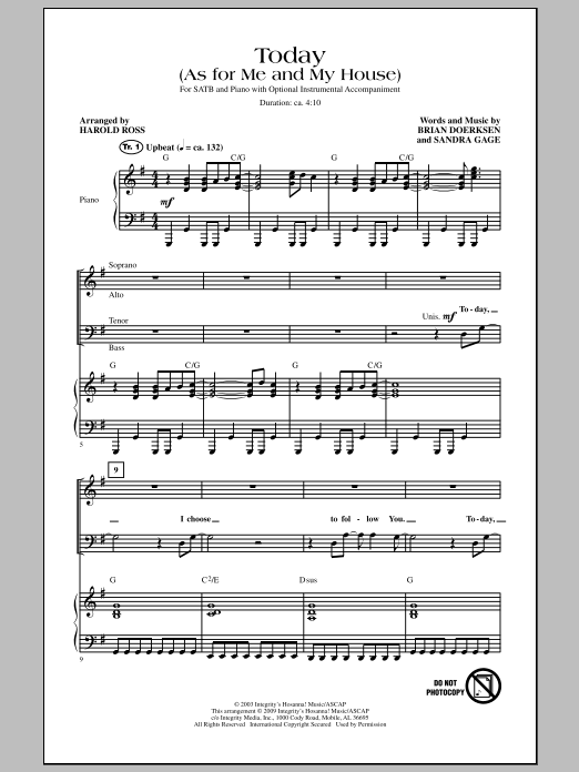Harold Ross Today (As For Me And My House) Sheet Music Notes & Chords for SATB - Download or Print PDF