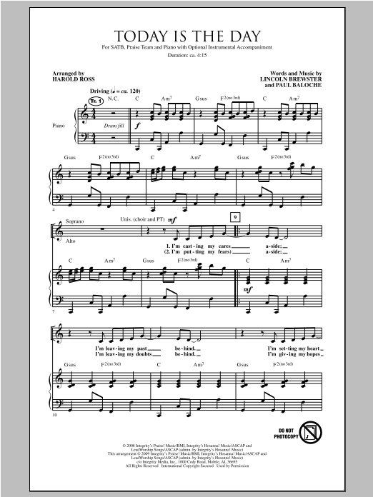Harold Ross Today Is The Day Sheet Music Notes & Chords for SATB - Download or Print PDF