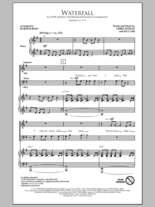 Harold Ross Waterfall Sheet Music Notes & Chords for SATB - Download or Print PDF