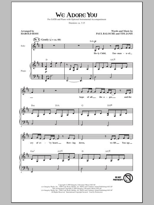 Harold Ross We Adore You Sheet Music Notes & Chords for SATB - Download or Print PDF