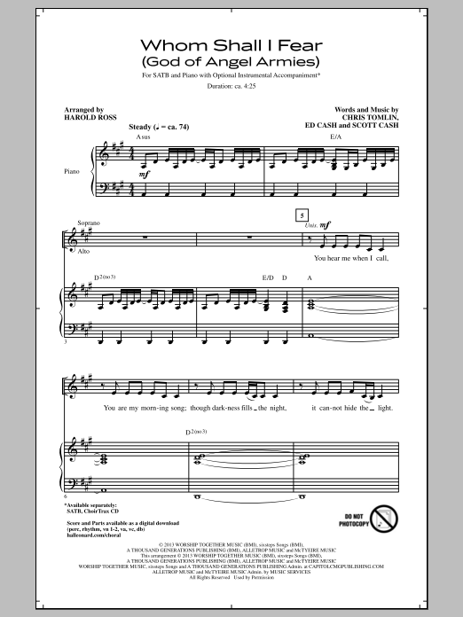 Harold Ross Whom Shall I Fear (God Of Angel Armies) Sheet Music Notes & Chords for SATB - Download or Print PDF
