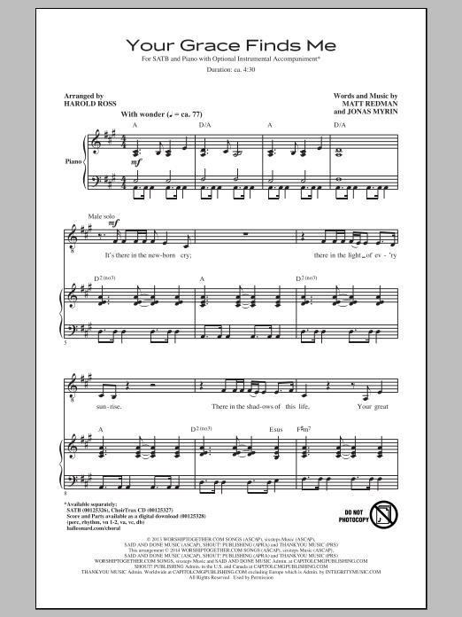 Harold Ross Your Grace Finds Me Sheet Music Notes & Chords for SATB - Download or Print PDF