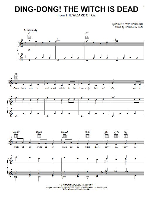Preview Harold Arlen Ding-Dong! The Witch Is Dead Film and TV sheet music, notes and chords for Easy Piano, SKU: 150688 Ding-Dong! The Witch Is Dead sheet music
