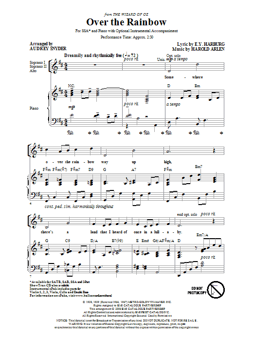 Over The Rainbow (arr. Audrey Snyder) sheet music