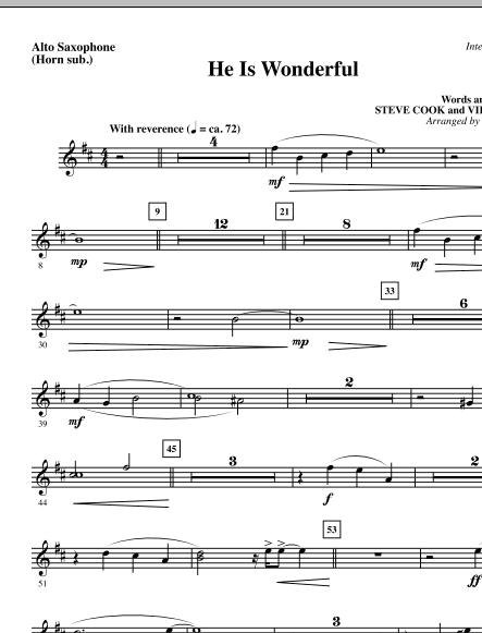 Preview Harold Ross He Is Wonderful - Alto Sax (Horn sub.) Contemporary sheet music, notes and chords for Choir Instrumental Pak, SKU: 295629 He Is Wonderful - Alto Sax (Horn sub.) sheet music