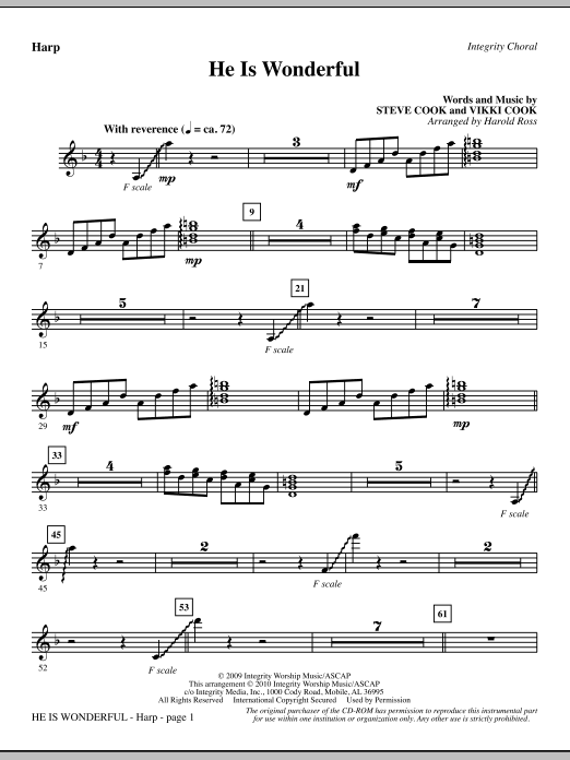 Preview Harold Ross He Is Wonderful - Harp Contemporary sheet music, notes and chords for Choir Instrumental Pak, SKU: 295597 He Is Wonderful - Harp sheet music