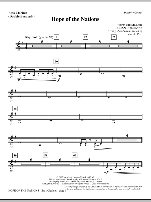 Preview Harold Ross Hope Of The Nations - Bass Clarinet (sub. dbl bass) Contemporary sheet music, notes and chords for Choir Instrumental Pak, SKU: 295969 Hope Of The Nations - Bass Clarinet (sub. dbl bass) sheet music