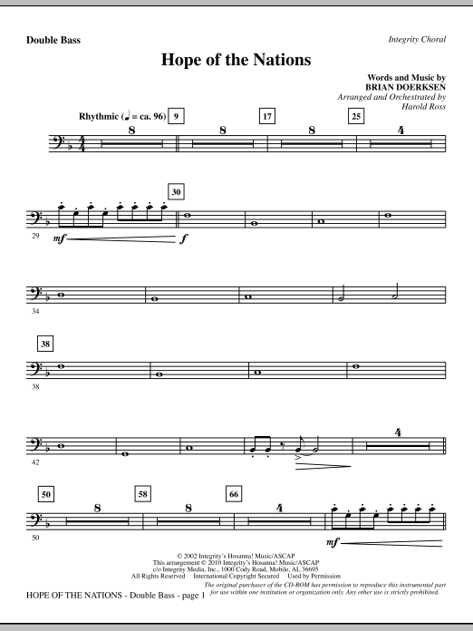 Preview Harold Ross Hope Of The Nations - Double Bass Contemporary sheet music, notes and chords for Choir Instrumental Pak, SKU: 295966 Hope Of The Nations - Double Bass sheet music