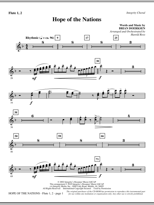 Preview Harold Ross Hope Of The Nations - Flute 1 & 2 Contemporary sheet music, notes and chords for Choir Instrumental Pak, SKU: 295951 Hope Of The Nations - Flute 1 & 2 sheet music