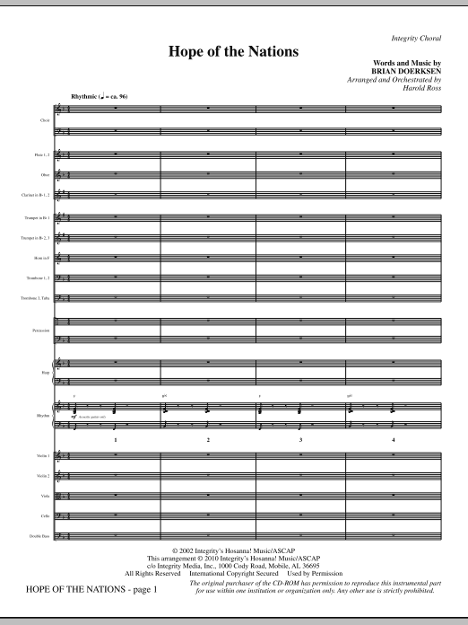 Preview Harold Ross Hope Of The Nations - Full Score Contemporary sheet music, notes and chords for Choir Instrumental Pak, SKU: 295950 Hope Of The Nations - Full Score sheet music