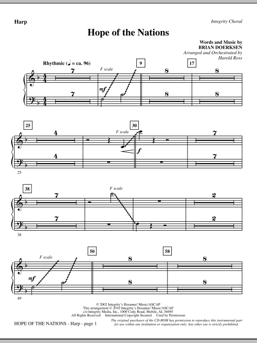 Preview Harold Ross Hope Of The Nations - Harp Contemporary sheet music, notes and chords for Choir Instrumental Pak, SKU: 295960 Hope Of The Nations - Harp sheet music