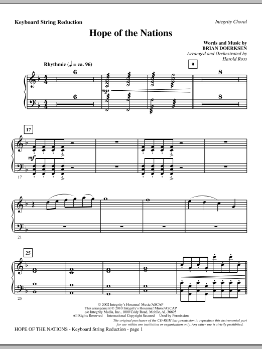 Preview Harold Ross Hope Of The Nations - Keyboard String Reduction Contemporary sheet music, notes and chords for Choir Instrumental Pak, SKU: 295970 Hope Of The Nations - Keyboard String Reduction sheet music