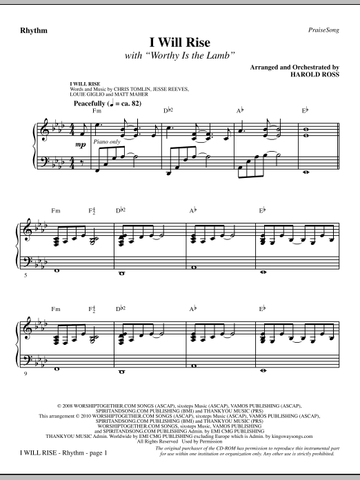 Preview Harold Ross I Will Rise (with Worthy Is The Lamb) - Rhythm Contemporary sheet music, notes and chords for Choir Instrumental Pak, SKU: 296245 I Will Rise (with Worthy Is The Lamb) - Rhythm sheet music