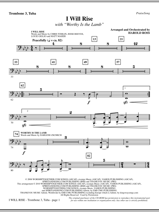 Preview Harold Ross I Will Rise (with Worthy Is The Lamb) - Trombone 3/Tuba Contemporary sheet music, notes and chords for Choir Instrumental Pak, SKU: 296244 I Will Rise (with Worthy Is The Lamb) - Trombone 3/Tuba sheet music